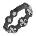 Čierny náramok zo syntetickej kože, oceľové symboly Fleur de Lis Y30.16