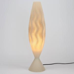 Stolná lampa Koral z organického materiálu, ľan, 65 cm