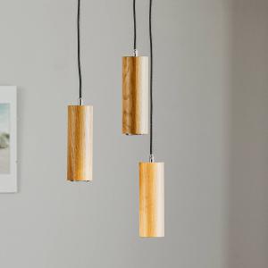 Závesné svietidlo Pipe, dubové drevo, 3 svetlá, kruhové, Ø 30 cm, GU10