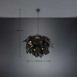 Závesná lampa Leavy, čierna/zlatá, Ø 70 cm, plast