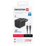 NABÍJAČKA 20W GaN (1x USB-C 20W PD) + DÁTOVÝ KÁBEL USB-C/USB-C 1,2 M Čierna
