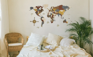 Nástenná drevená mapa sveta 3D, ručne vyrábaná, 150x75cm industrial