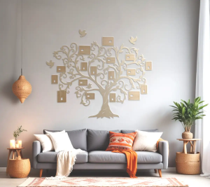 Drevený nástenný rodostrom so 17 fotorámikmi, 160x180cm natur