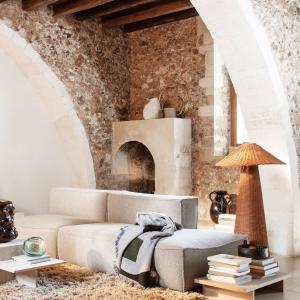 ferm LIVING stojacia lampa Dou, ratan, železo, výška 131 cm