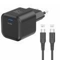 SWISSTEN GaN network adapter 1x USB-C 35 W PD, black + Data cable USB-C/USB-C 1,2 m, black 22070230