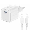 SWISSTEN GaN network adapter 1x USB-C 20 W PD, white + Data cable USB-C/USB-C 1,2 m, white 22070120
