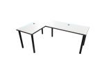 Expedo Počítačový rohový stôl LOOK N s LED, 200/135x73-76x65, biela/čierne nohy
