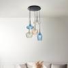 Závesná lampa Olbia, Ø 50 cm, 5 svetiel, jantárová/modrá/béžová, sklo