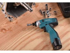 EXTOL INDUSTRIAL Sada aku náradia v kufríku: vŕtačka 16/33Nm a rázový uťahovák 120Nm, 2x akumulátor Li-ion 14,4V 1,5A