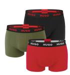 HUGO - boxerky 3PACK cotton stretch army green & red color combo - limitovaná fashion edícia (HUGO BOSS)