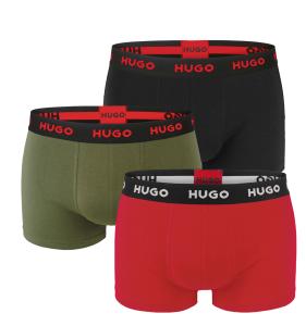 HUGO - boxerky 3PACK cotton stretch army green & red color combo - limitovaná fashion edícia (HUGO BOSS)