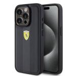 Puzdro Ferrari PU Leather Hot Stamp Groove Pattern iPhone 15 Pro - čierne