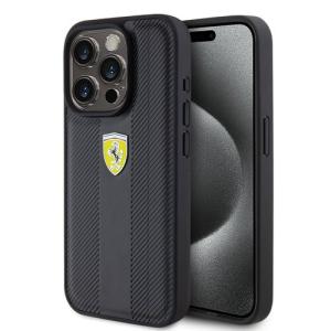 Puzdro Ferrari PU Leather Hot Stamp Groove Pattern iPhone 15 Pro - čierne