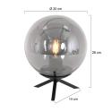 Stolná lampa Bollique, čierna, sklo, Ø 20 cm, trojnožka