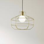 Drôtené závesné svetlo, zlatá farba, kovová klietka, 40 x 33 cm