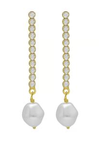 Victoria Cruz Luxusné visiace náušnice s kryštálmi a barokovou perlou Purpose A4666-07DT