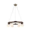 Závesné svietidlo Tolosa, Ø 52 cm, mosadz, 6 svetiel, sklo, drevo