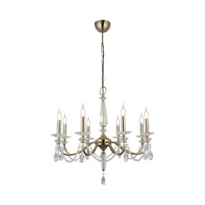 Luster Adone, okrúhly, 8 svetiel, mosadz, krištáľové sklo