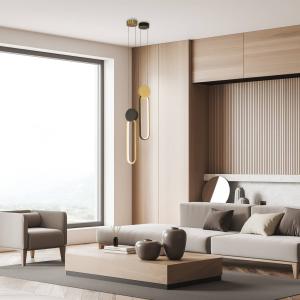 Závesné svietidlo LED 23101, zlatá farba, čierny krúžok, hliník