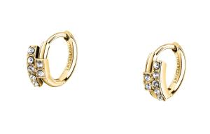 Trussardi Pozlátené kruhové náušnice so zirkónmi T-Logo TJAXC87