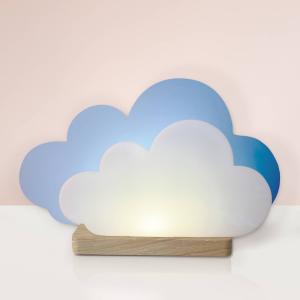 LED stolová lampa Wölkchen, modrá, drevo, 3000 K, stmievateľná