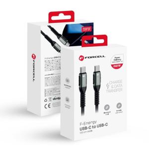 Dátový kábel Forcell F-ENERGY C263 USB-C na USB-C QC4.0 PD 5A 240W 1,2m čierny