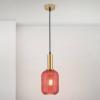 Závesné svetlo Carneval, starožitná mosadz/červená, Ø 14 cm, sklo