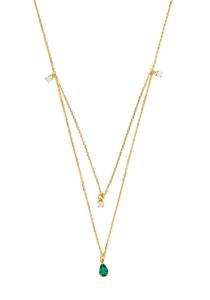 Silver Cat Pozlátený náhrdelník so zirkónmi a umelým smaragdom SC558