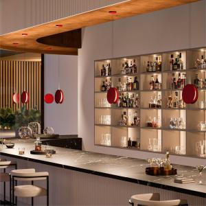 LED závesné svetlo Yo-Yo, červené, 2 700 K, hliník, PMMA, stmievateľné