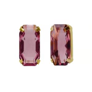 Victoria Cruz Elegantné pozlátené náušnice s vínovým kryštálom Inspire A4686-28DT