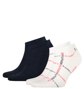 TOMMY HILFIGER - 2PACK logo grid biele členkové ponožky