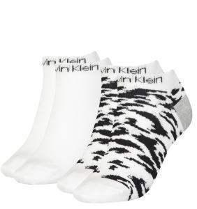 CALVIN KLEIN - 2PACK white leopard členkové ponožky