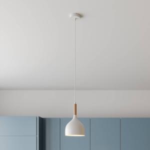 Závesné svetlo Noak, biela/prírodné drevo, Ø 17 cm