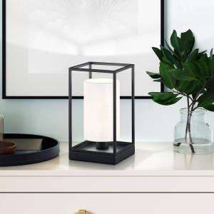 Stolová lampa Gilli, čierna/biela, ľan, kov, výška 29 cm
