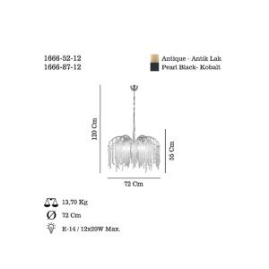 Závesná lampa Grape, starožitná mosadz, Ø 72 cm kov/sklo 12 svetiel.