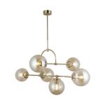 Závesné svietidlo Portemo, mosadz, dĺžka 104 cm, 6 svetiel, sklo