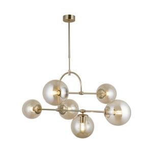 Závesné svietidlo Portemo, mosadz, dĺžka 104 cm, 6 svetiel, sklo