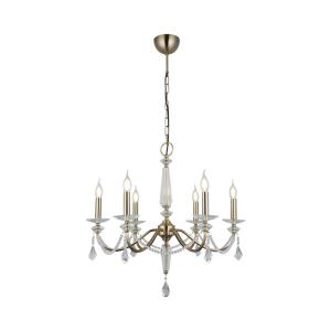 Luster Adone, 6 svetiel, mosadz, Ø 70 cm, krištáľové sklo