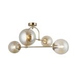 Stropné svietidlo Portemo, mosadz, dĺžka 83 cm, 4 svetlá, sklo