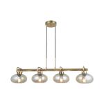 Závesné svietidlo Rolan, mosadzná farba, dĺžka 94 cm, 4 svetlá, sklo