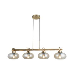 Závesné svietidlo Rolan, mosadzná farba, dĺžka 94 cm, 4 svetlá, sklo
