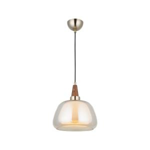 Závesné svetlo Ermo, mosadzná farba, Ø 25 cm, sklo, železo