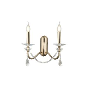 Nástenné svietidlo Adone, 2 svetlá, mosadz, výška 30 cm, krištáľové sklo