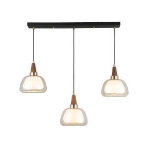 Závesné svietidlo Ermo, lineárne, 3 svetlá, mosadz, dĺžka 81 cm, sklo