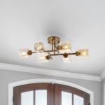 Stropné svietidlo Horia antická zlatá/jantárová 80x40 cm sklo/kov 6 svetiel