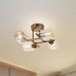 Stropné svietidlo Horia antická zlatá/jantárová 44x44 cm sklo/kov 4 svetlá