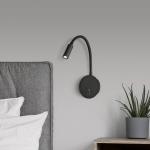 Nástenné svetlo na čítanie Lyon LED, flexibilné rameno, vypínač, čierna farba