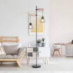 Stojacia lampa Mina, čierna/hnedá, výška 168 cm, kov/drevo