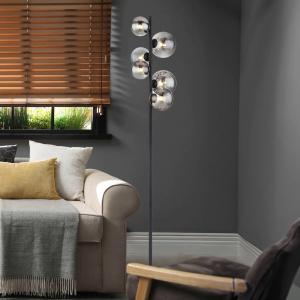 Stojacia lampa Riha, výška 155 cm, čierna/dymová farba, 6 svetiel.