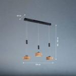 Závesná LED lampa Shine-Wood, dub/čierna Dĺžka 100 cm 3 svetlá.